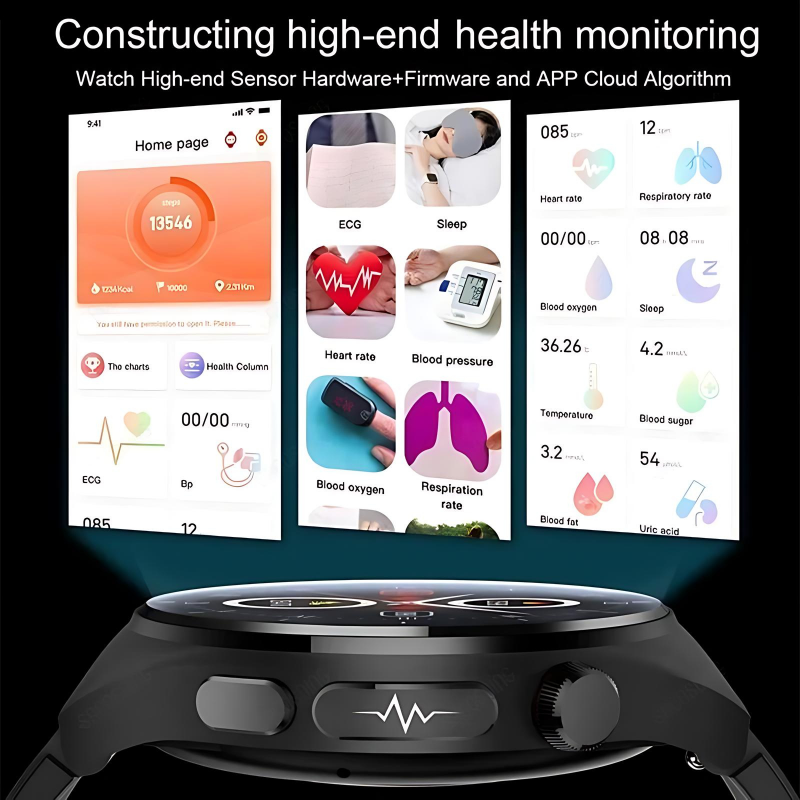 2025 New Laser Treatment Smart Watch - Blood Sugar - Lipid and Uric Acid Medical Grade ECG+PPG Health Monitoring