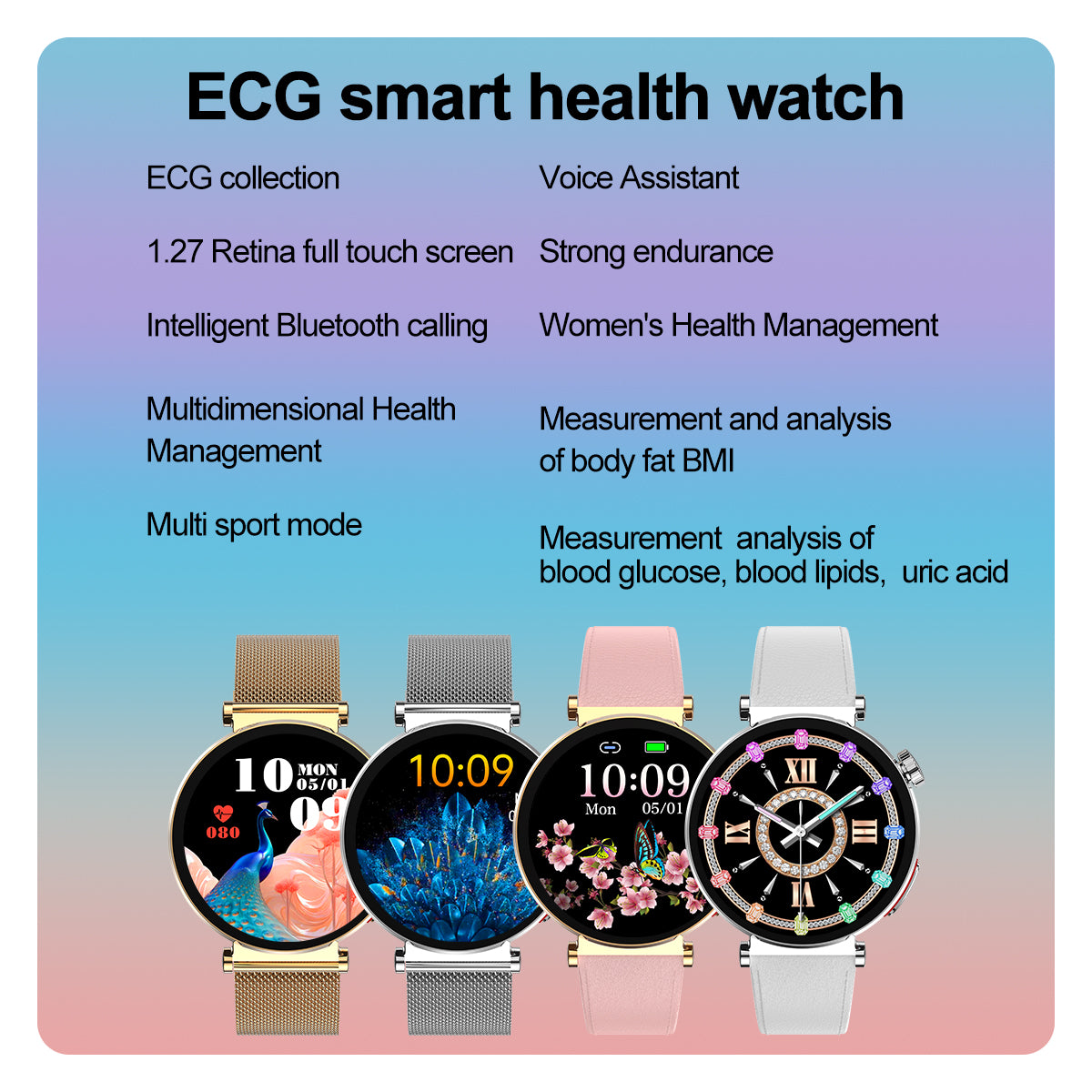 ZW71 ECG Health Smart Call Watch Blood Oxygen Uric Acid Lipid Monitoring Voice Assistant Physiological Cycle Record